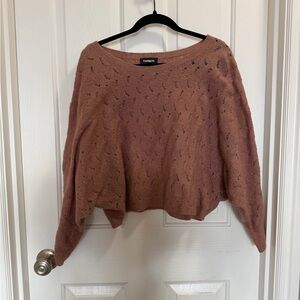 Express Women's Dusty Mauve Open-Weave Off-the-Shoulder Sweater